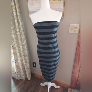 Express Black and Gray Striped Midi Dress